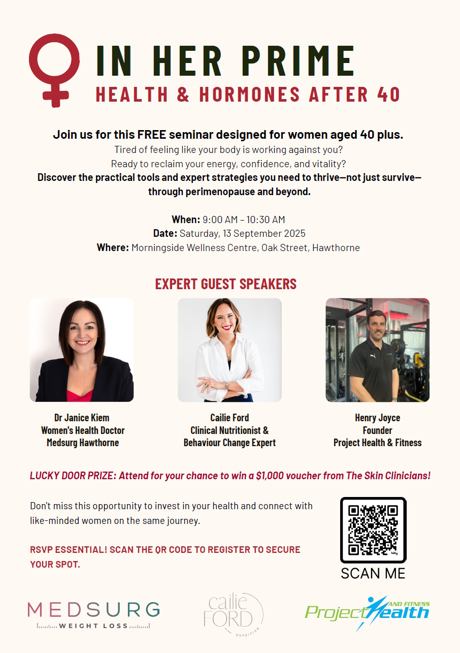 In Her Prime – Health and Hormones After 40 perimenopause seminar Brisbane